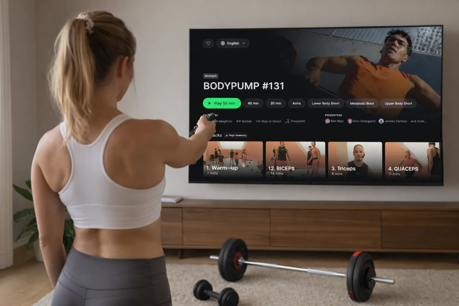 Person doing a guided workout at home