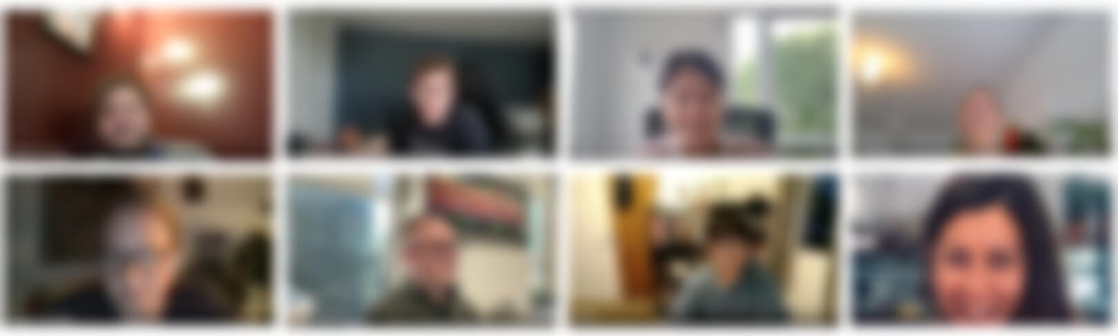 Grid of blurred video call thumbnails from the customer interview sessions