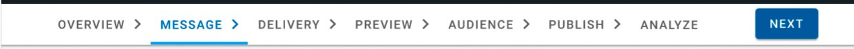 The editor navigation following the message lifecycle from overview through to analyse