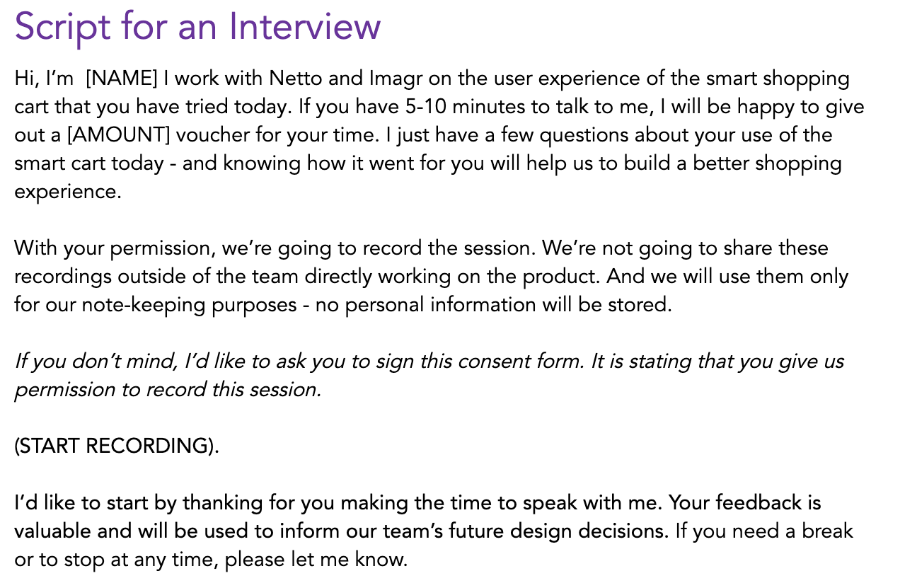 The semi-structured interview script used with shoppers