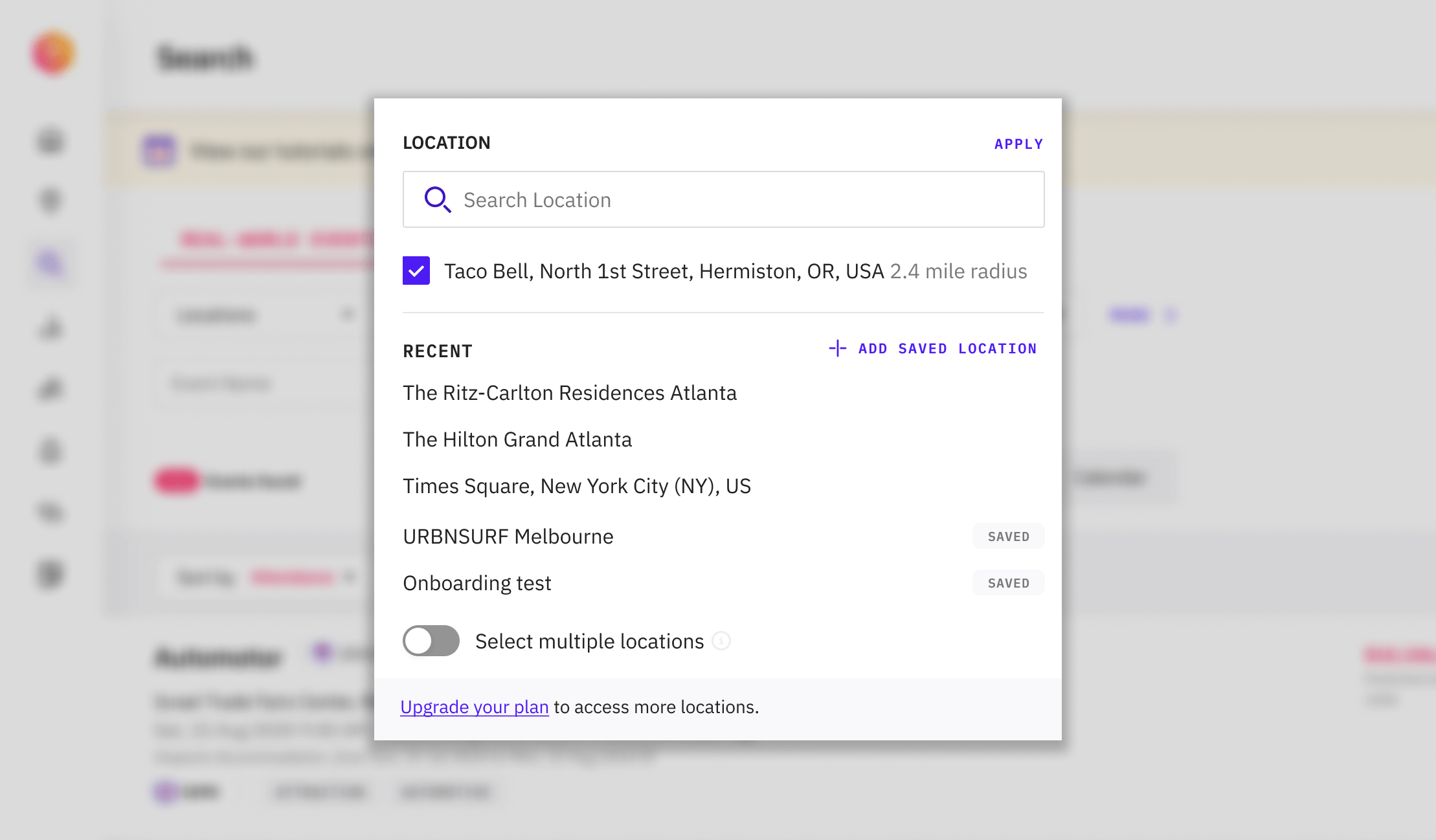 Location filter merged into one field searching addresses, places and saved locations