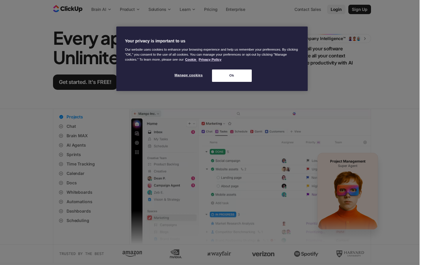 ClickUp homepage screenshot