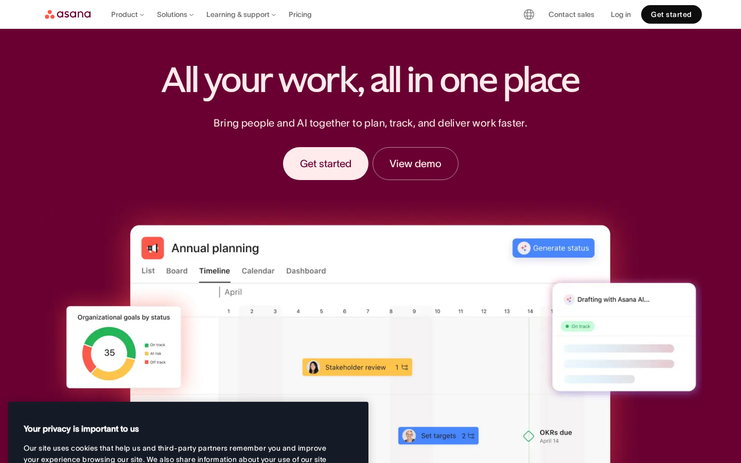 Asana homepage screenshot