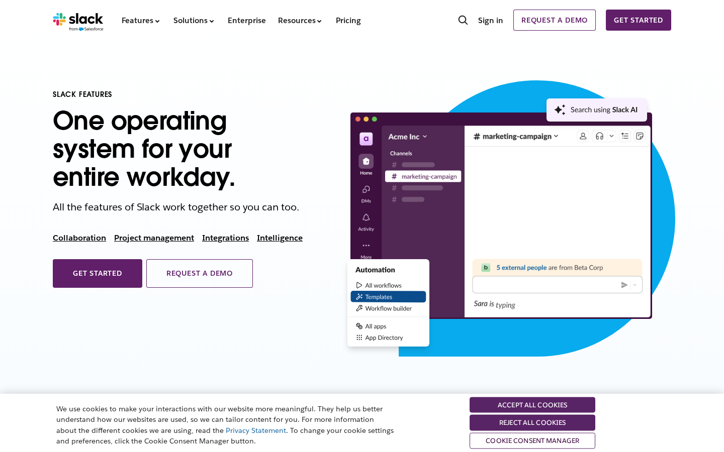 Slack homepage screenshot