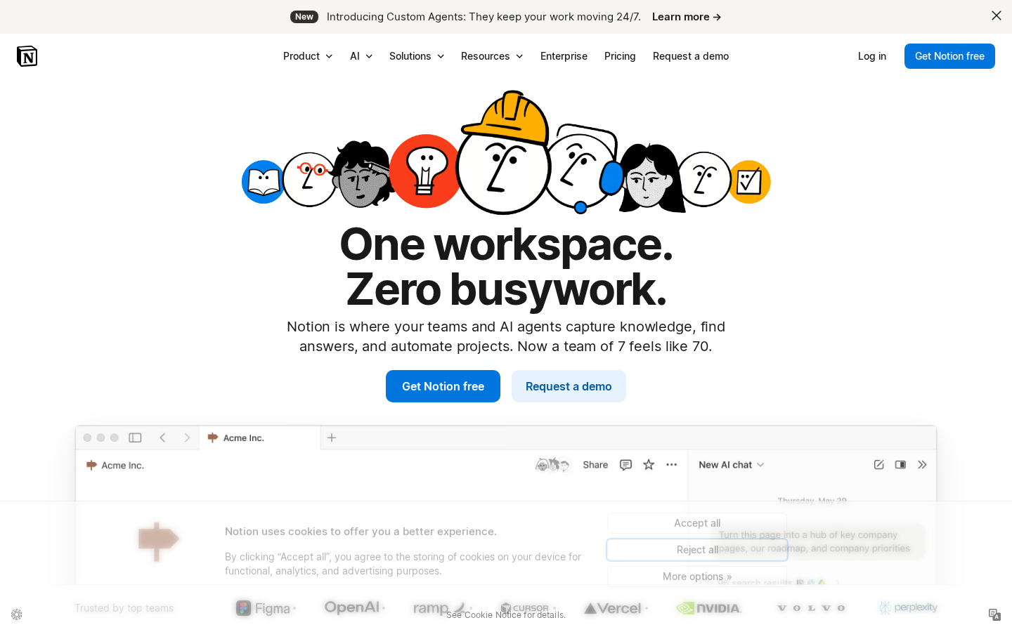 Notion homepage screenshot