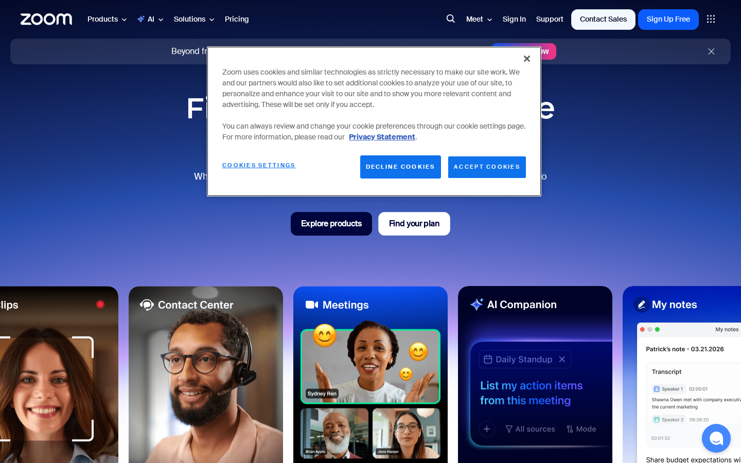 Zoom homepage screenshot