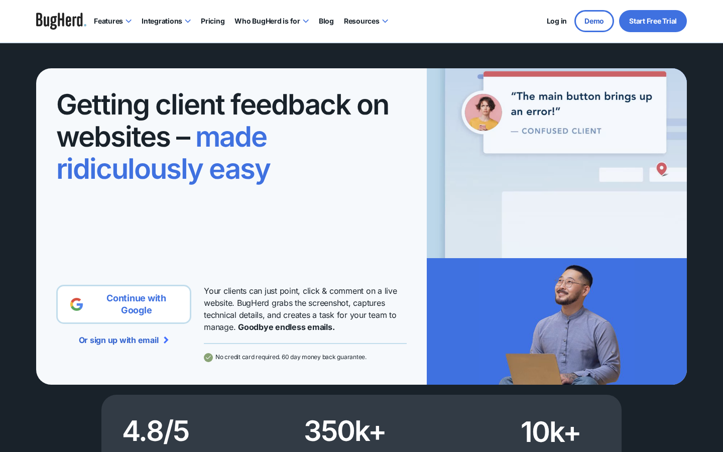 BugHerd homepage screenshot