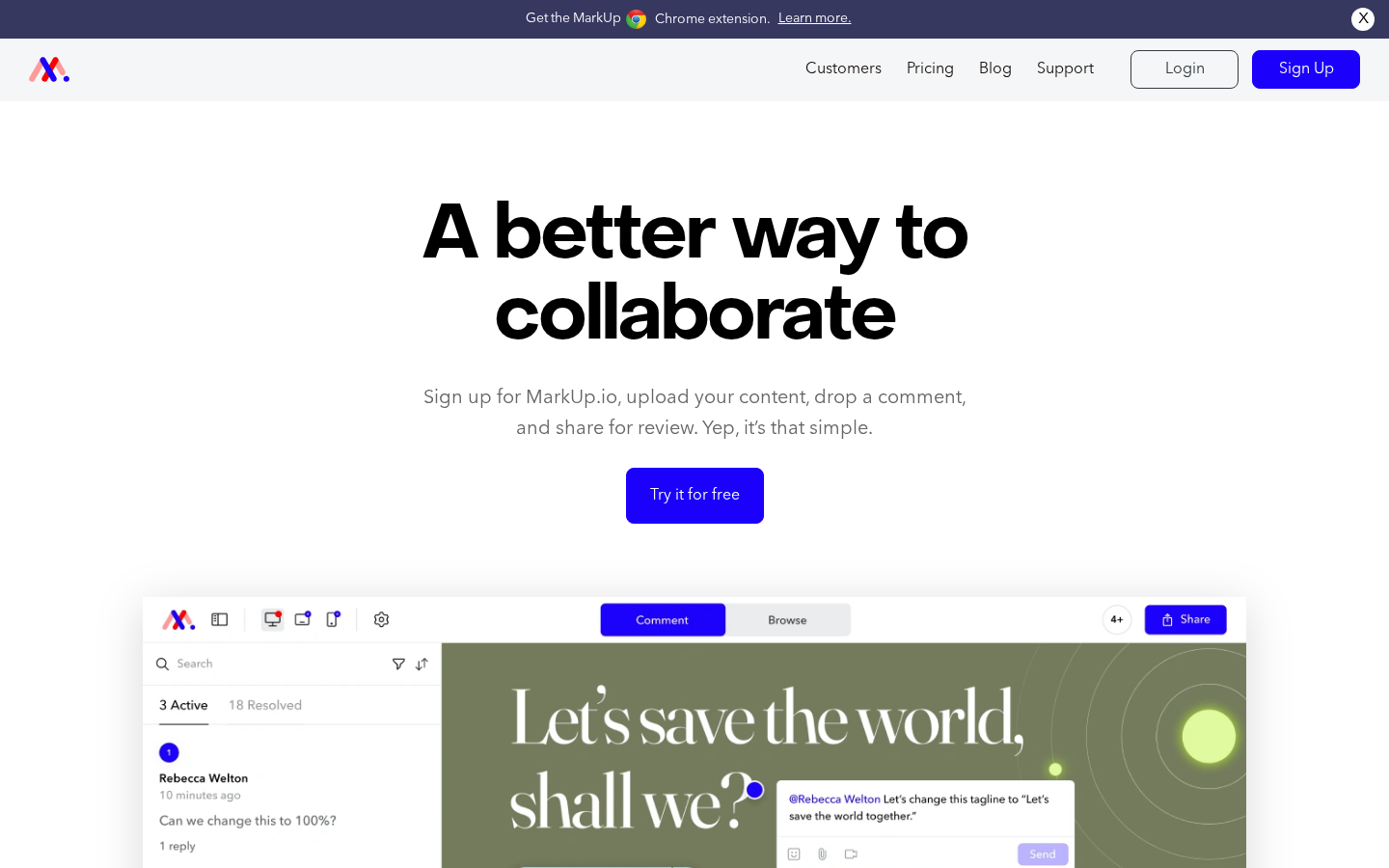MarkUp.io homepage - multi-asset feedback and review platform