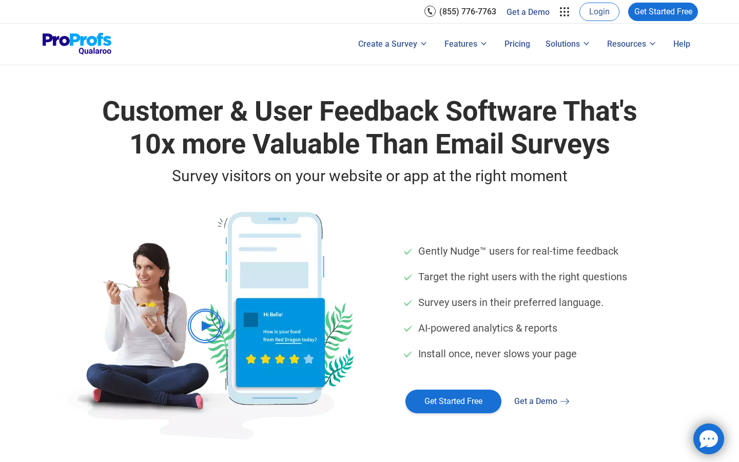 Qualaroo homepage - targeted micro-survey and nudge platform