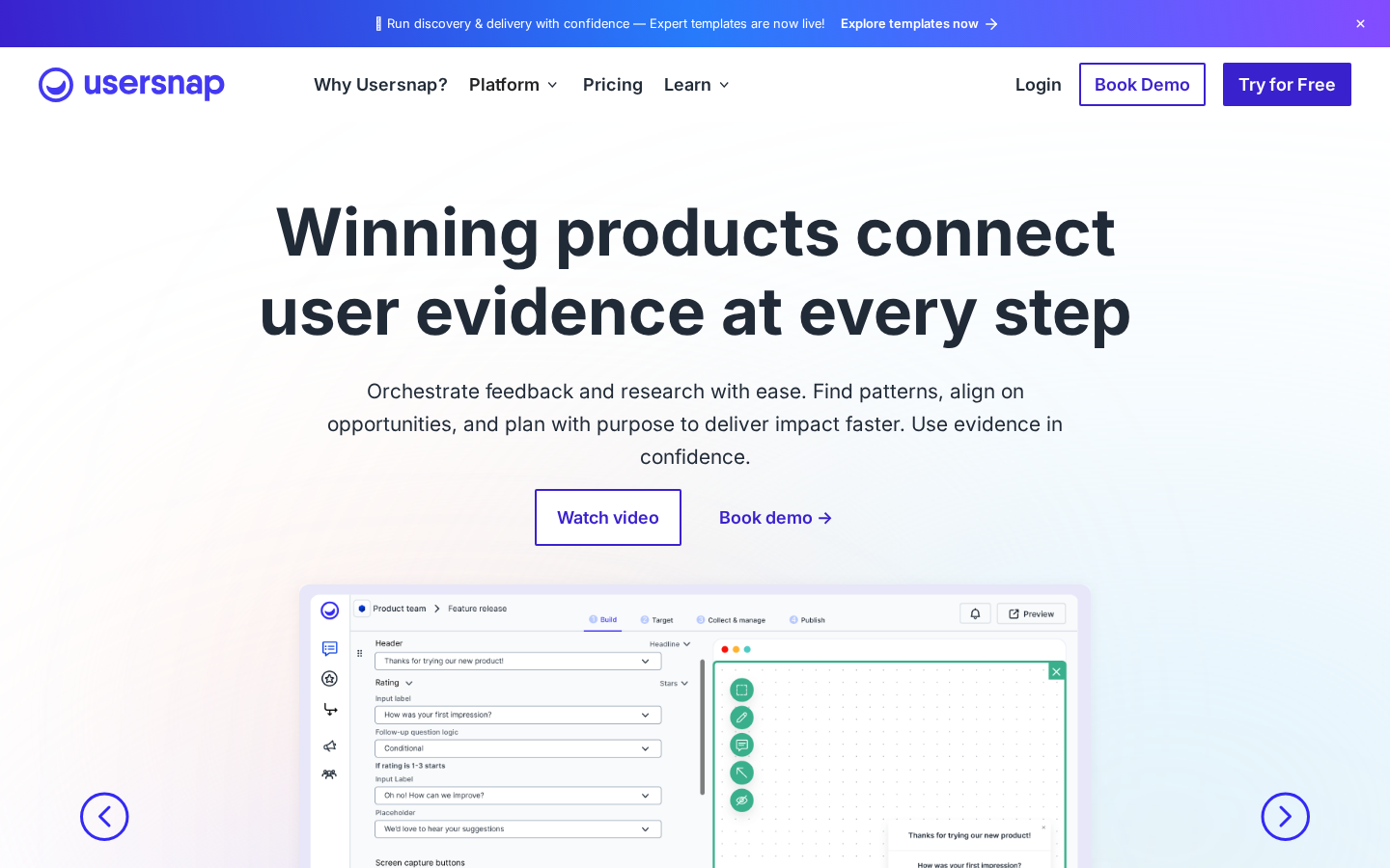 Usersnap homepage - enterprise bug reporting and feedback platform