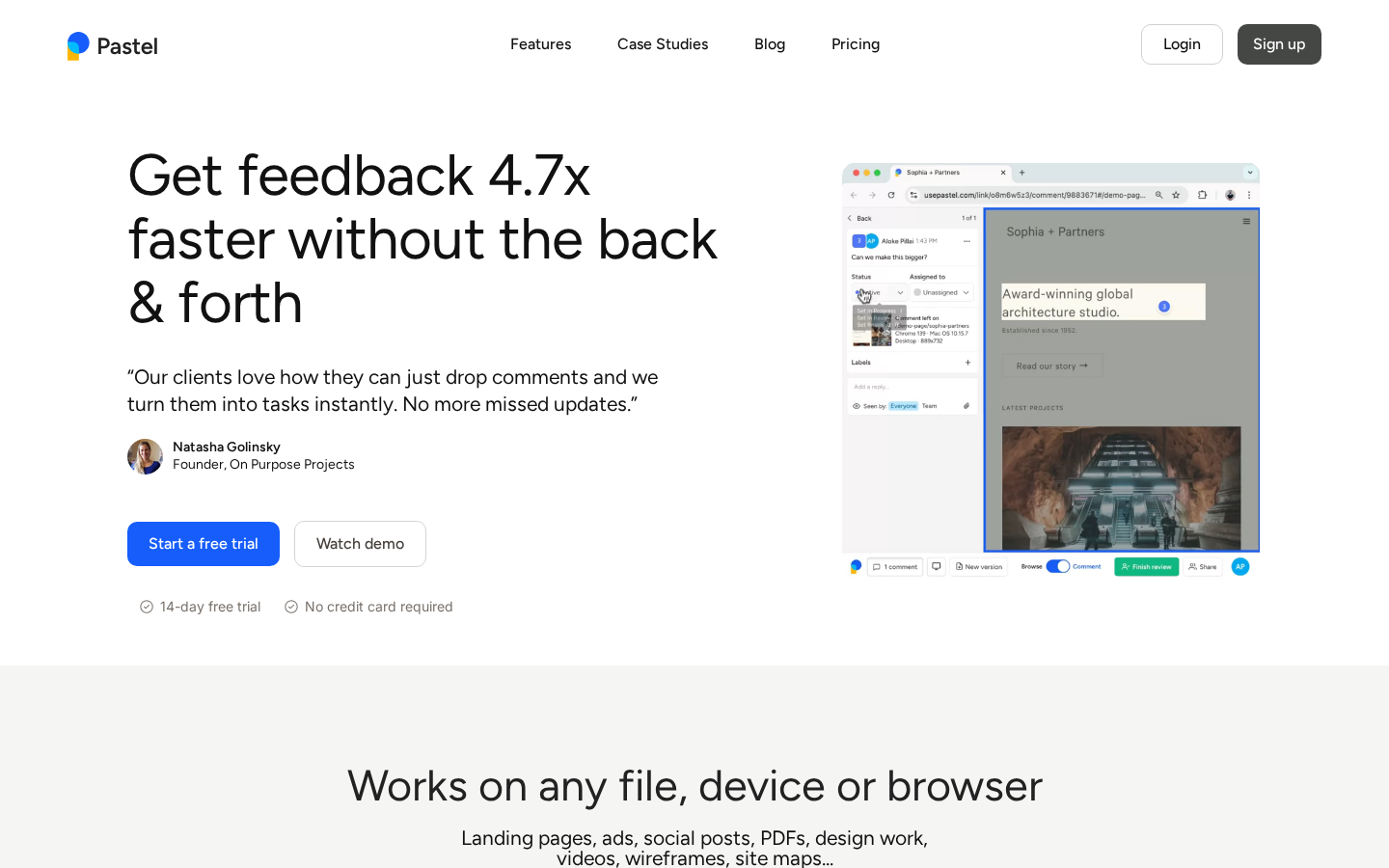 Pastel homepage - website copy review and feedback tool