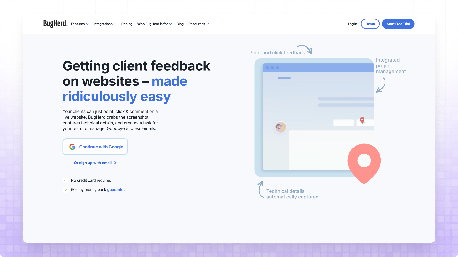 BugHerd homepage - visual bug tracking with built-in Kanban board