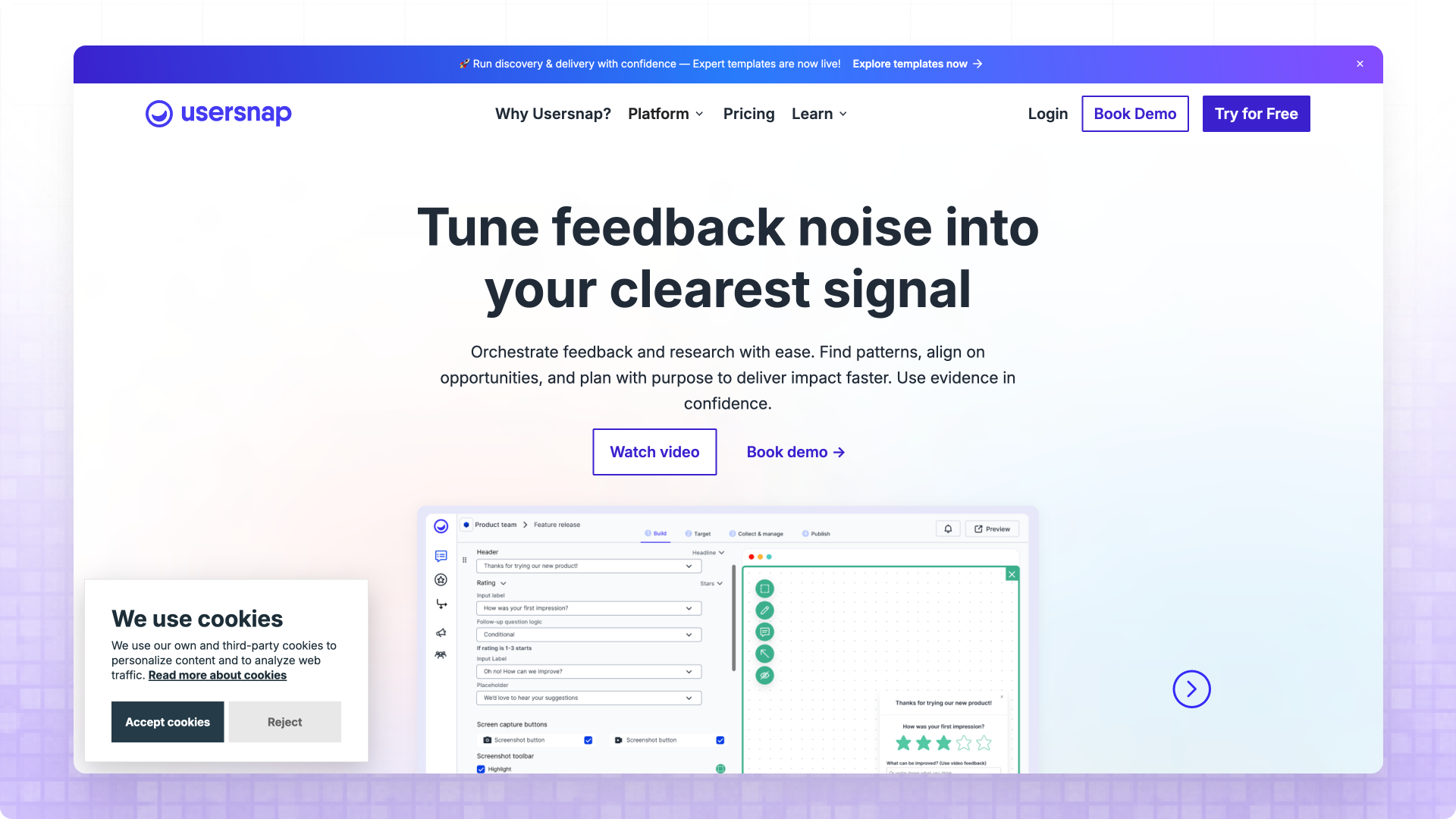 Usersnap homepage - enterprise bug reporting and feedback platform