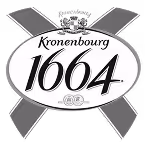 Kronenbourg 1664 beer brand logo with stylized blue stripes and number 1664.
