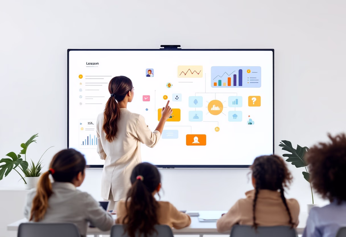 image of teacher using a smartboard (for a edtech)