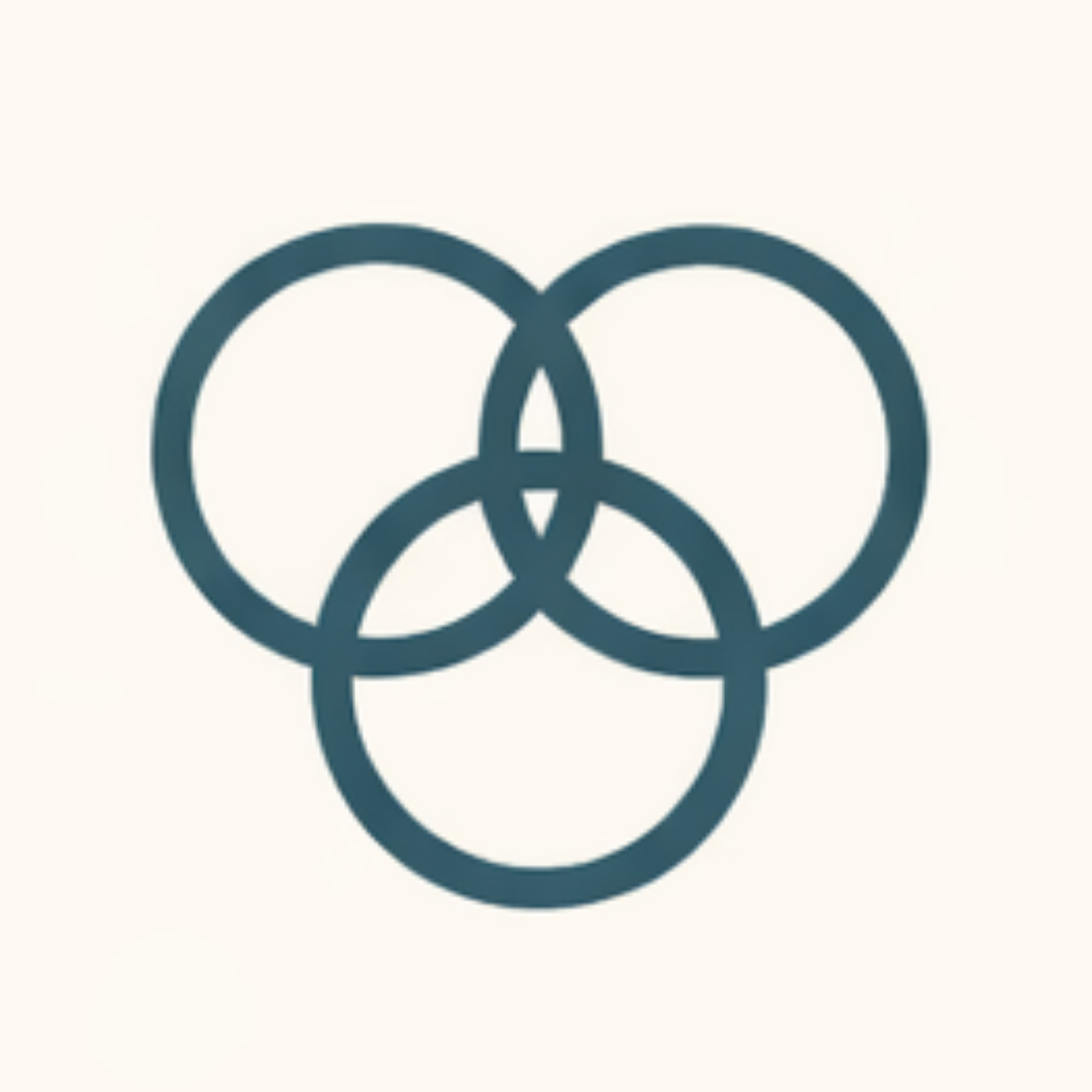 Tre cerchi intrecciati di colore blu scuro su sfondo chiaro.