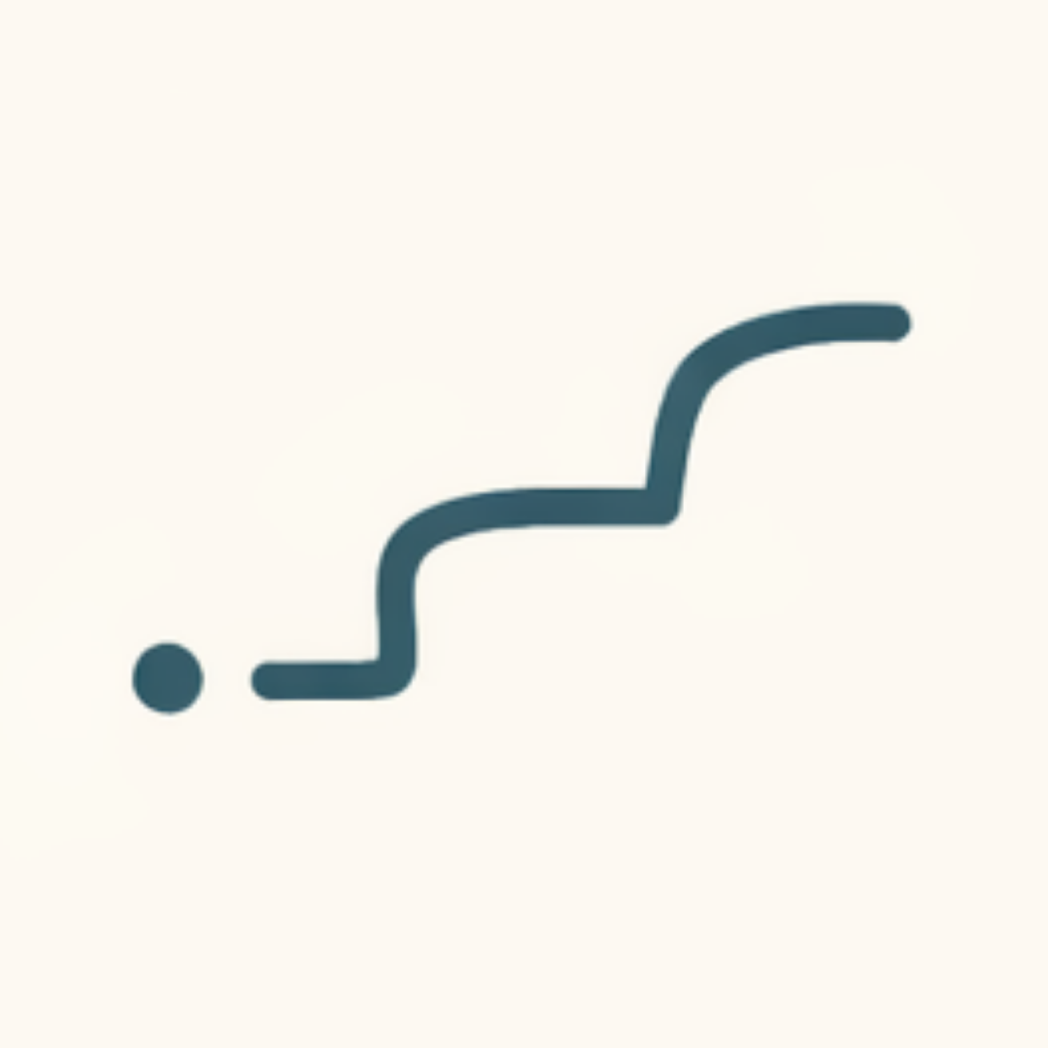 Linea curva blu scuro con un punto rotondo all'estremità sinistra su sfondo chiaro.