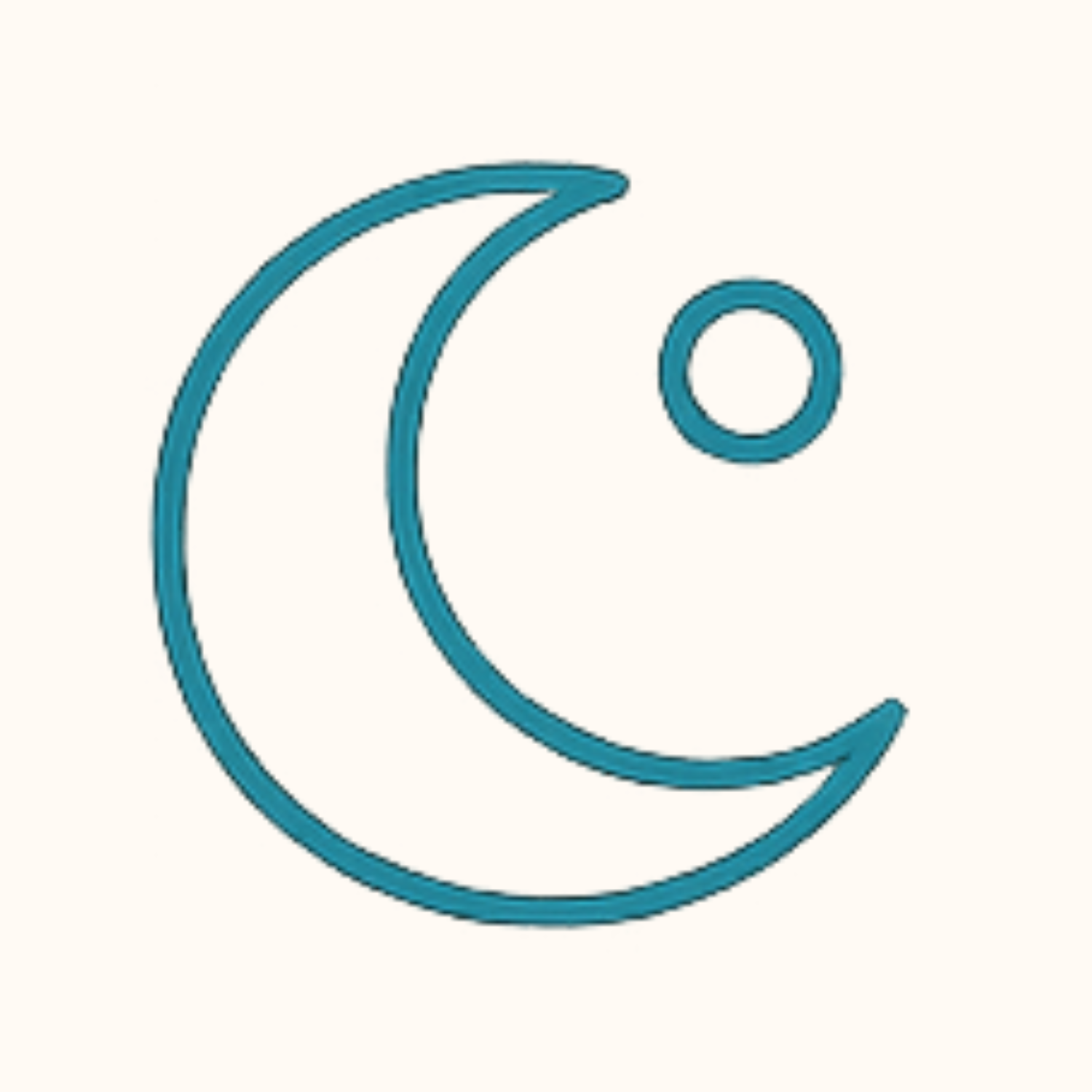 Icona di una luna crescente blu con un piccolo cerchio vicino sul lato destro.