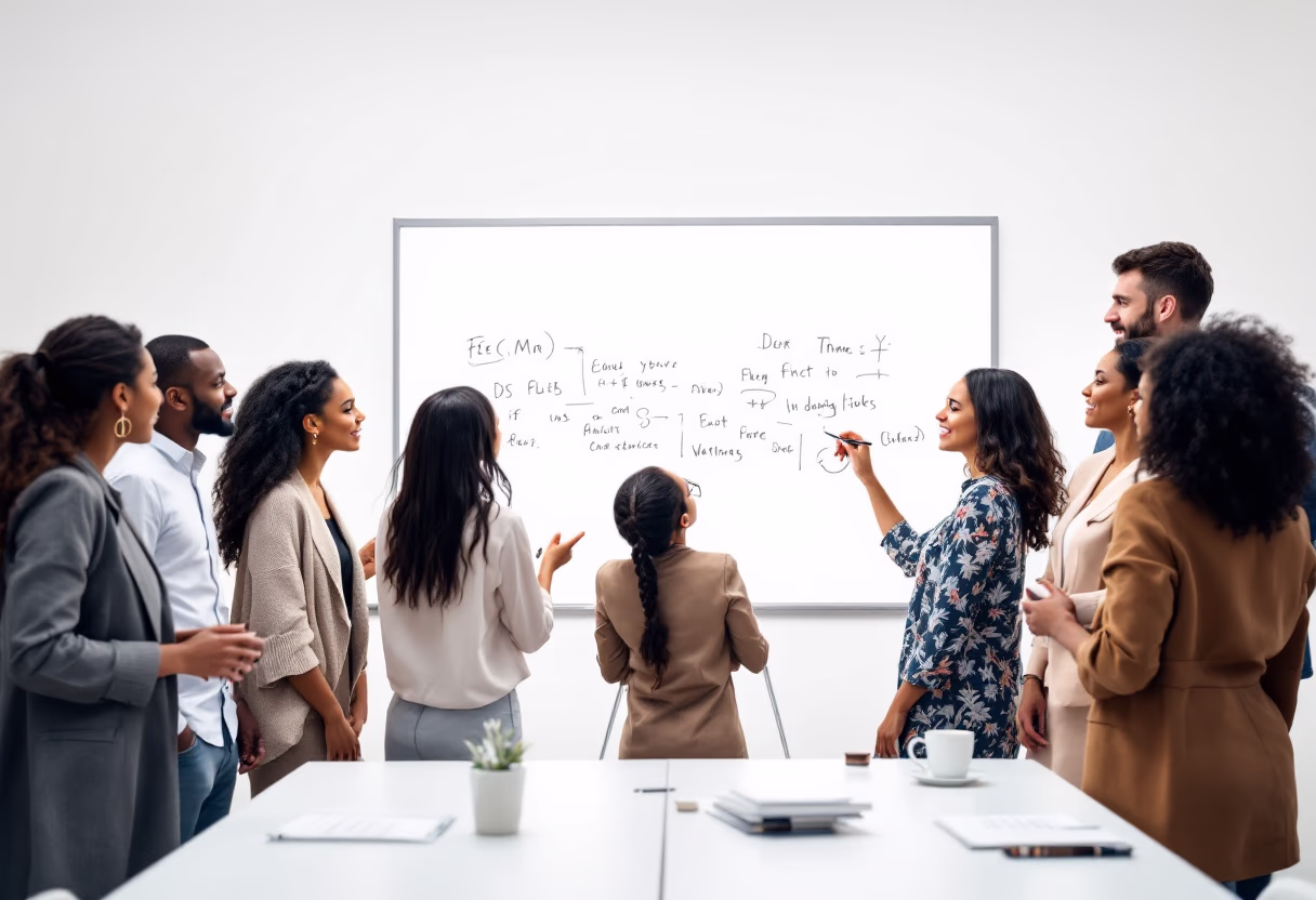 image of a diverse team in a meeting (for a edtech)