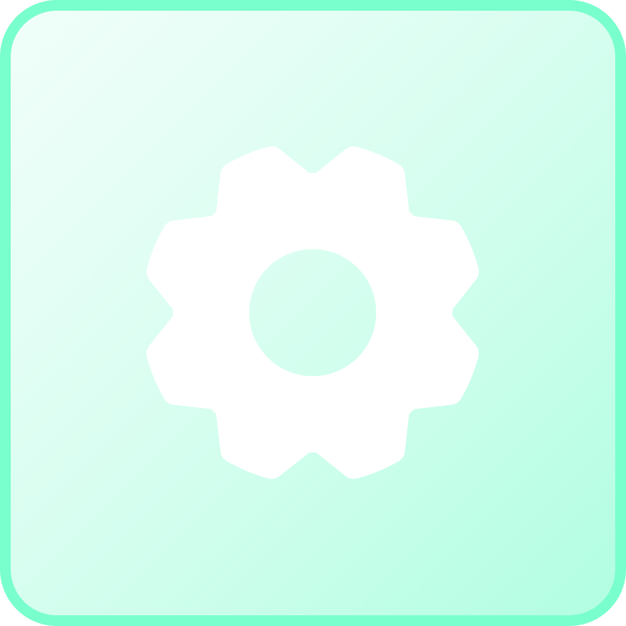 gear icon inside light green rounded square