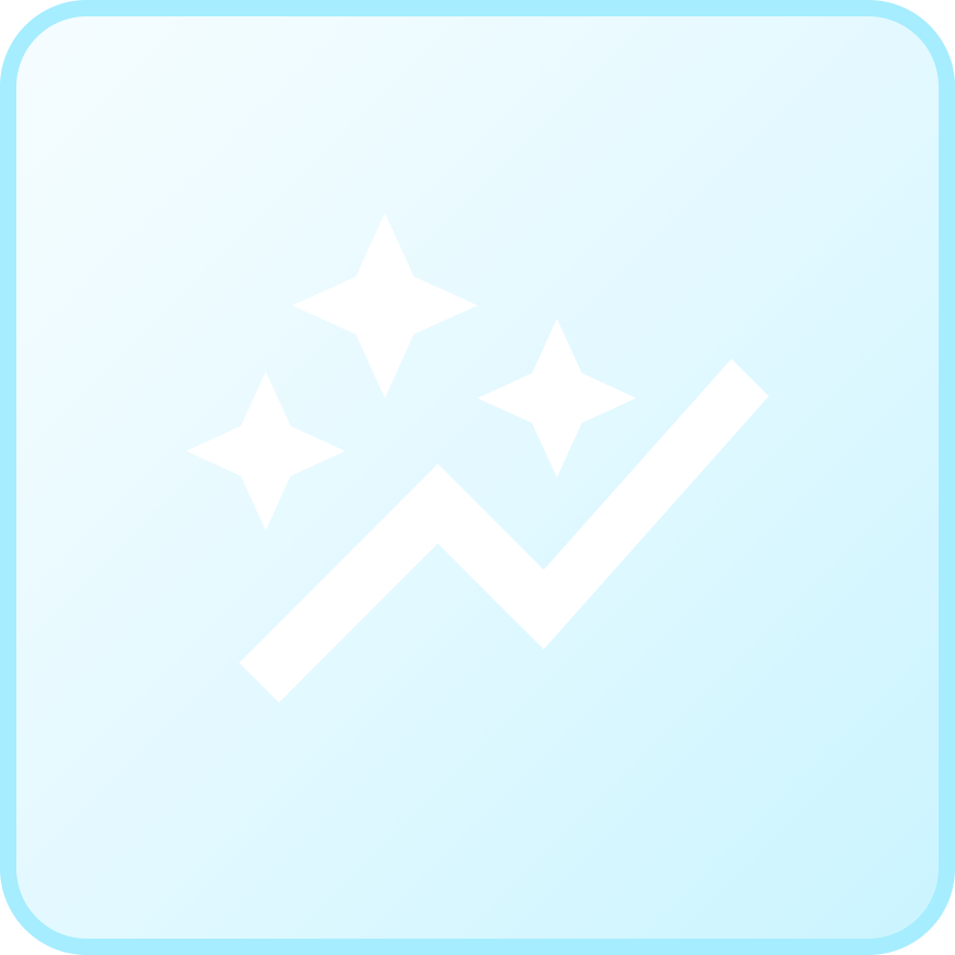 upward trending line with stars inside a light blue rounded square
