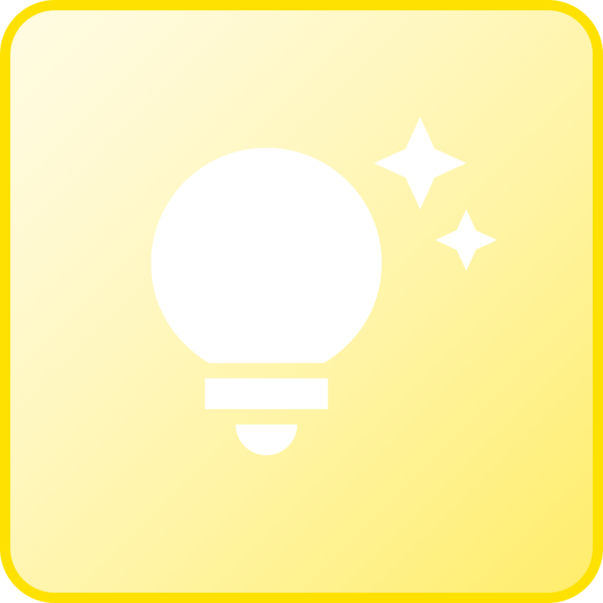lightbulb with stars inside yellow rounded square