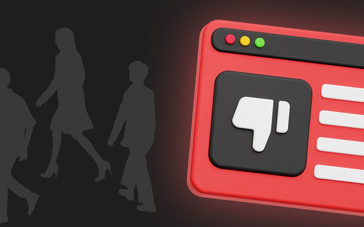 People walking away from a poor design website 