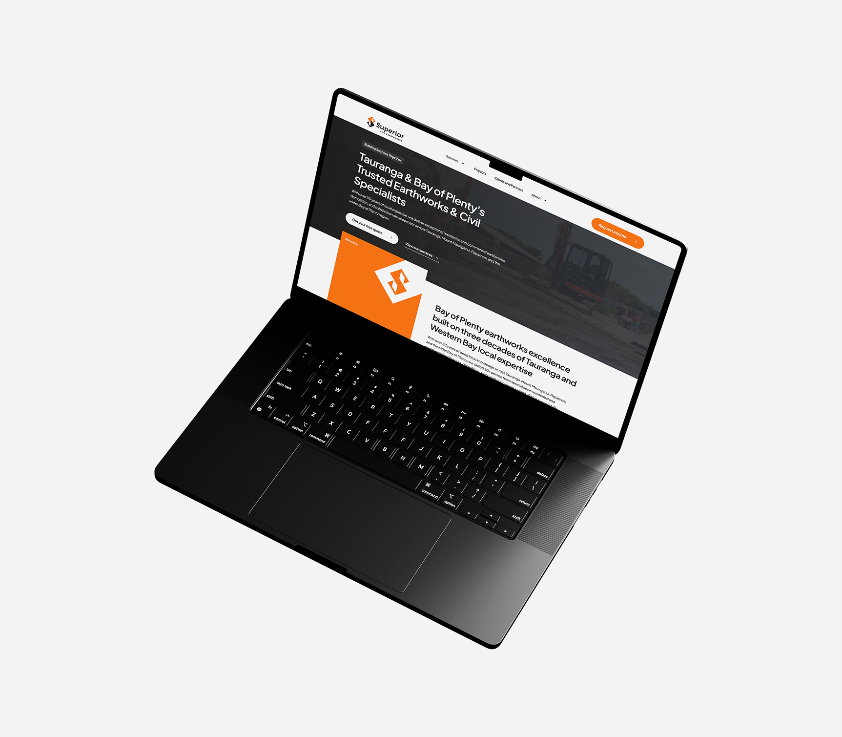 Superior Civil website shown on a macbook pro floating on a white background
