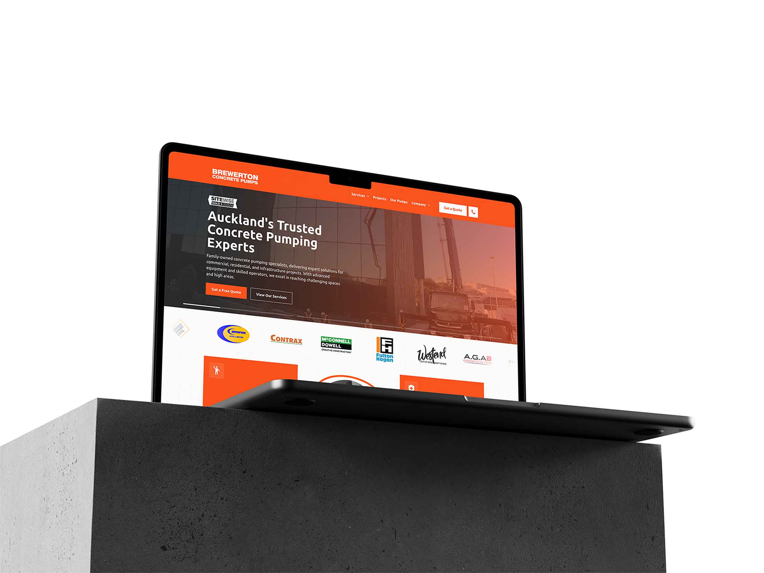 brewerton concrete pumps being cinematically displayed on a macbook pro