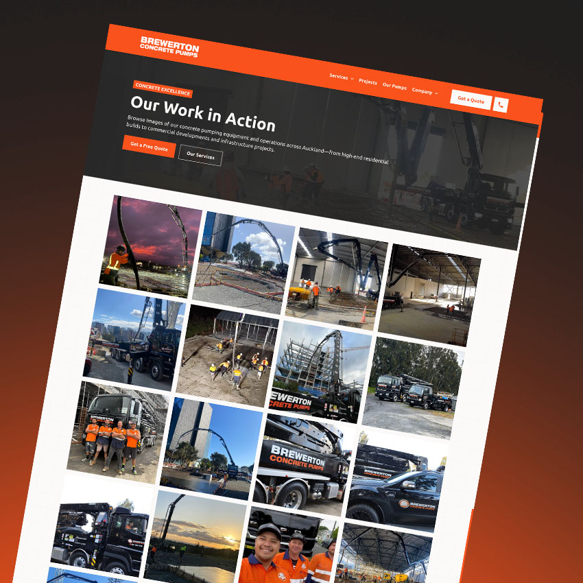 brewerton concrete pumps gallery page on a black background