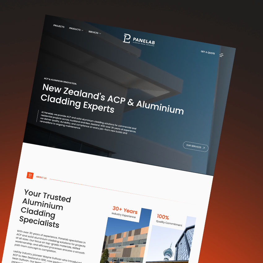 panelab website homepage on dark background