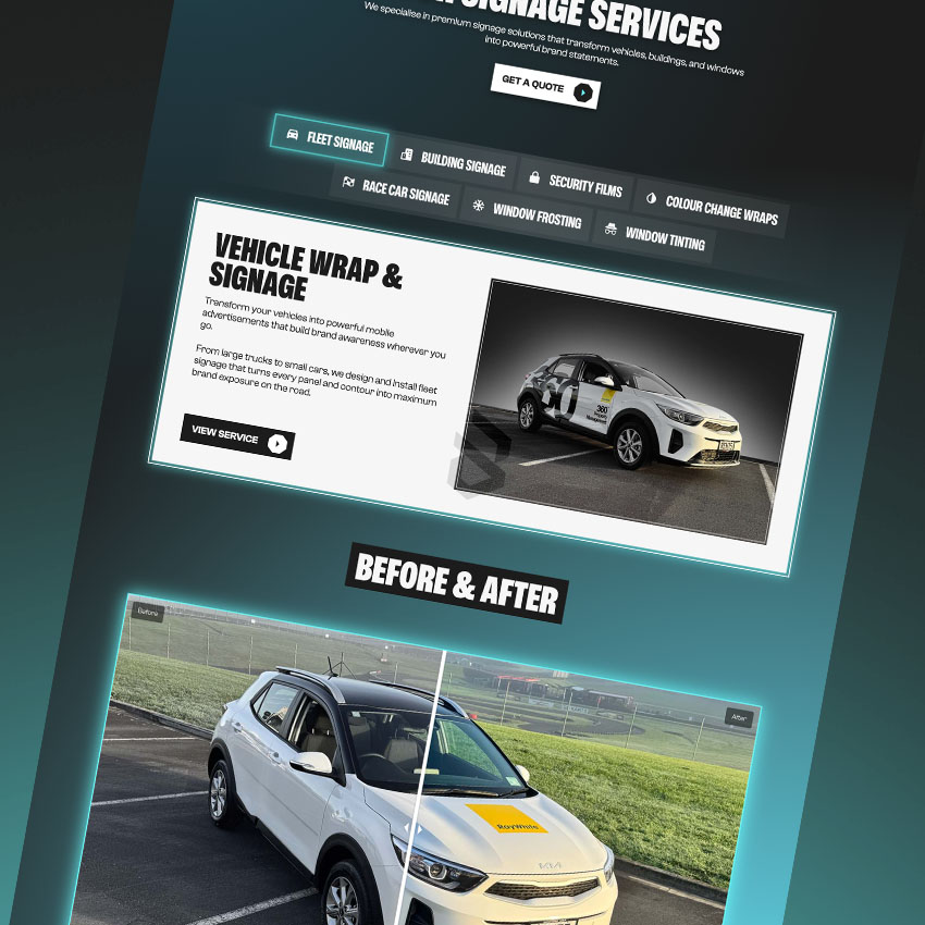 Black Diamond Graphics website service area shown on dark background