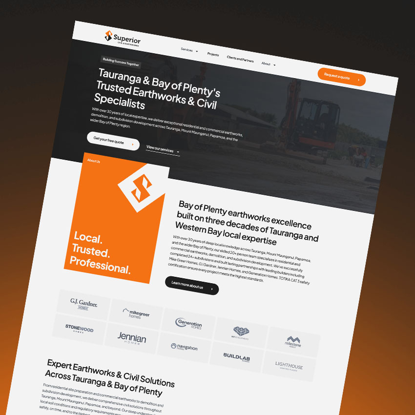 Superior Civil home page shown on a black background