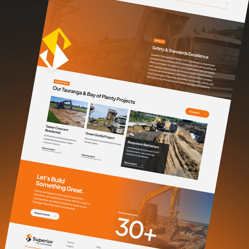 Superior Civil home page shown on a black background