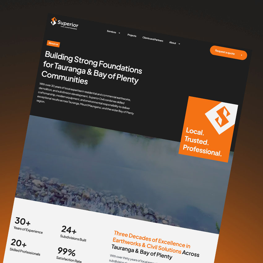 Superior Civil about us page shown on a black background