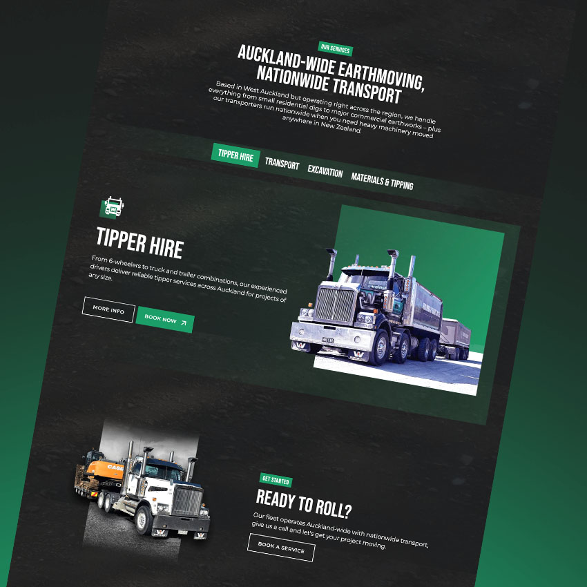 Hambly Haulage website service area shown on dark background