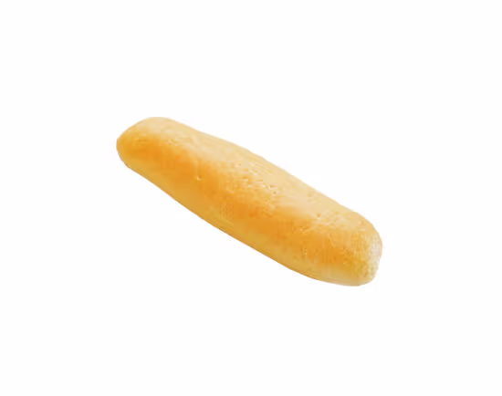 Single plain breadstick on a white background.