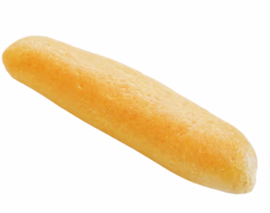 Golden brown baguette bread loaf isolated on white background.