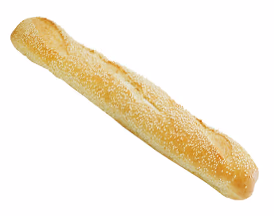Long sesame seed breadstick on a white background.