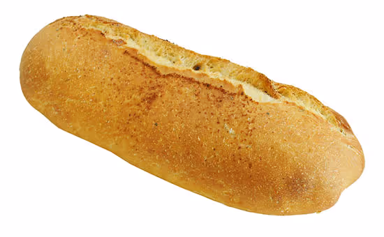 Loaf of crusty bread with a golden-brown textured crust on a white background.