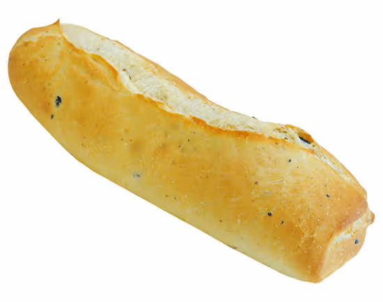 Loaf of crusty bread with black olive pieces visible inside the crust.
