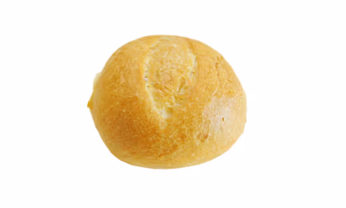 Single round golden bread roll on a white background.