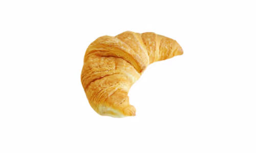 Golden-brown flaky croissant on a white background.