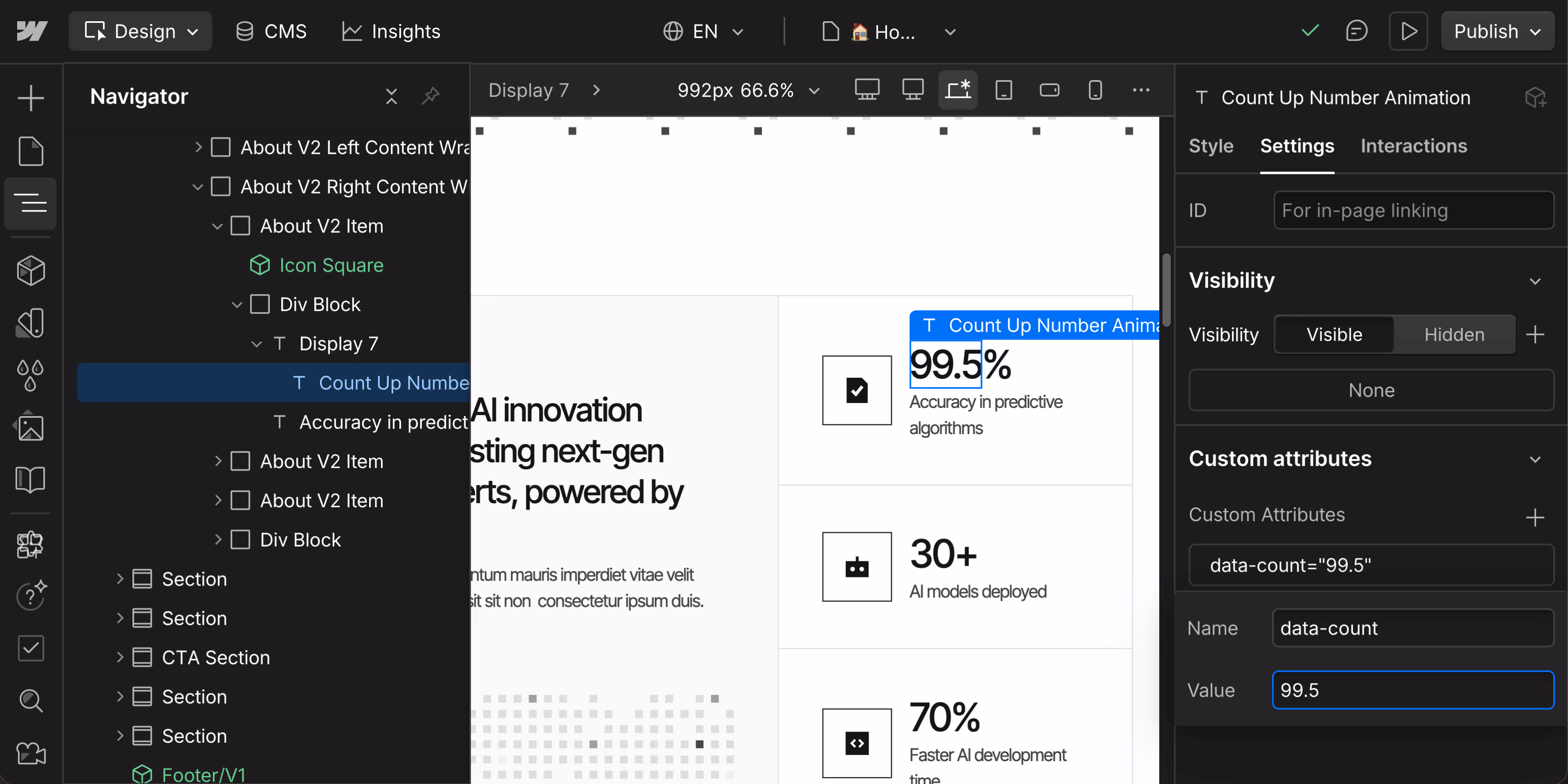 Count Up Number Animation Decimals - Quantum Webflow Template