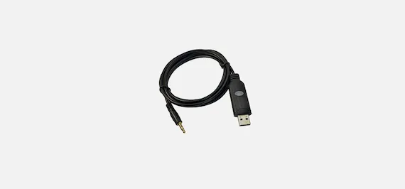 ACRIOS configuration cable, USB to 3.5mm jack serial cable with FTDI chipset for local device setup.