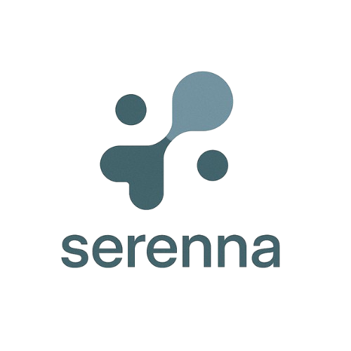 Serenna logo with four rounded shapes connected around a central point above the brand name in lowercase letters.