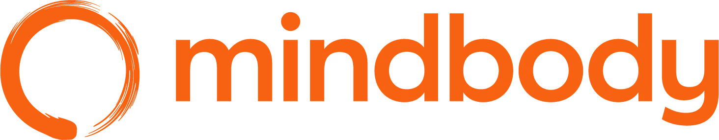 Mindbody logo with stylized orange circular brushstroke next to orange lowercase text 'mindbody'.