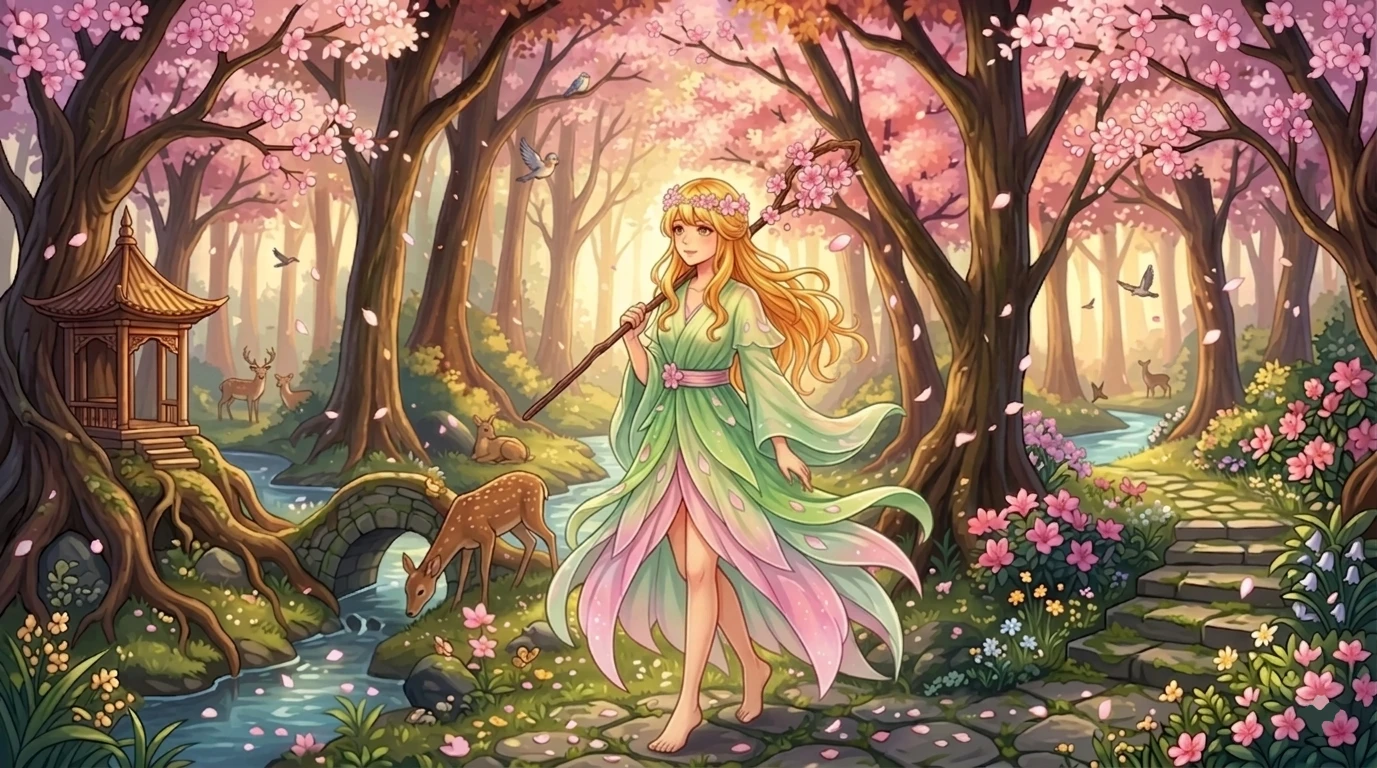 A quiet world untouched by urgency. Liora Blossomwyn stands at the center of a place where growth, light, and stillness exist in perfect balance.