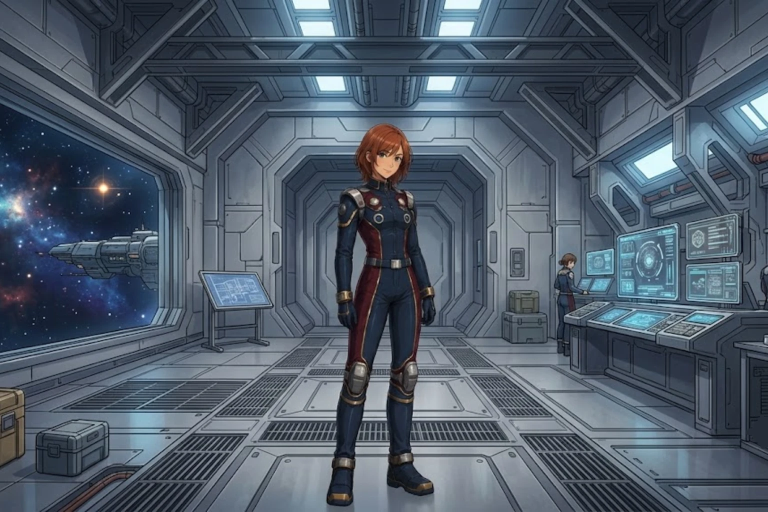 Yui Hoshino is the comms and systems cadet in Adrift Beyond the Stars, an anime sci-fi story where strange signals may hold the answers the crew needs