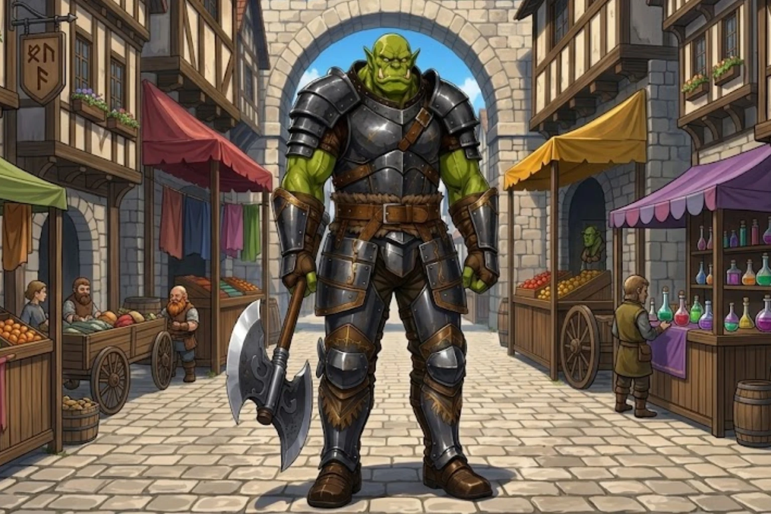 Brakka is the ogre fighter of The Ballad of the First Party, an anime RPG fantasy story where strength, loyalty, and survival hold the road together.